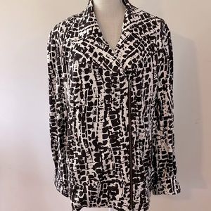 Chicos women’s rayon blend full cross zip animal print jacket black/white sz 3
